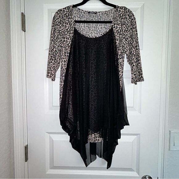 Lace Canada Mesh Draped Overlay 3/4 Sleeve Artsy Lagenlook Top - Picture 1 of 7